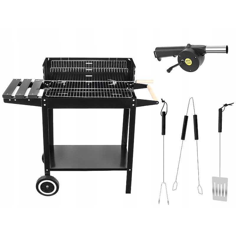 Gratar pe carbuni, 2 roti transport, accesorii gatit si suflanta, spatiu depozitare, protectie vant - imagine 12